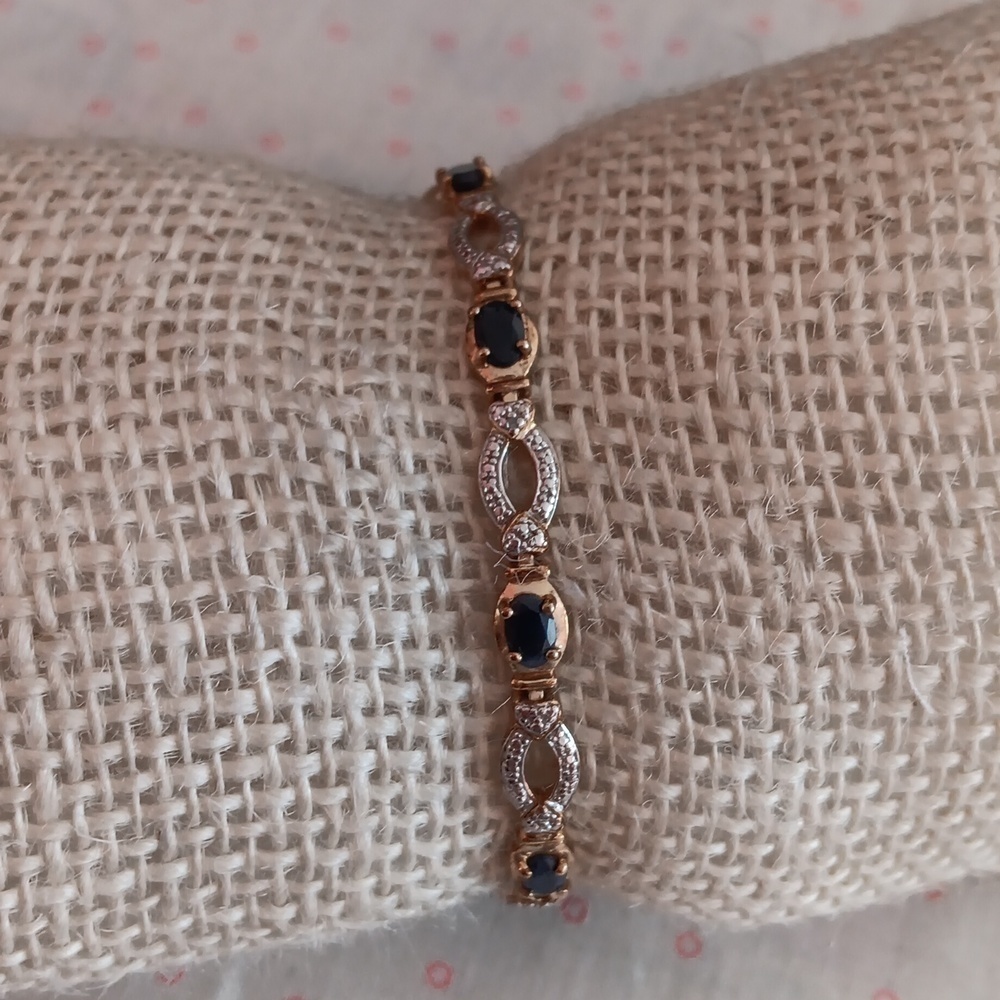 CZ Gold Tone 925 Silver Blue Rhinestone Bracelet